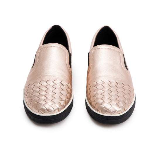 Bottega Veneta Metallic Pink Nappa Intrecciato Leather Slip On Sneakers, Size 39