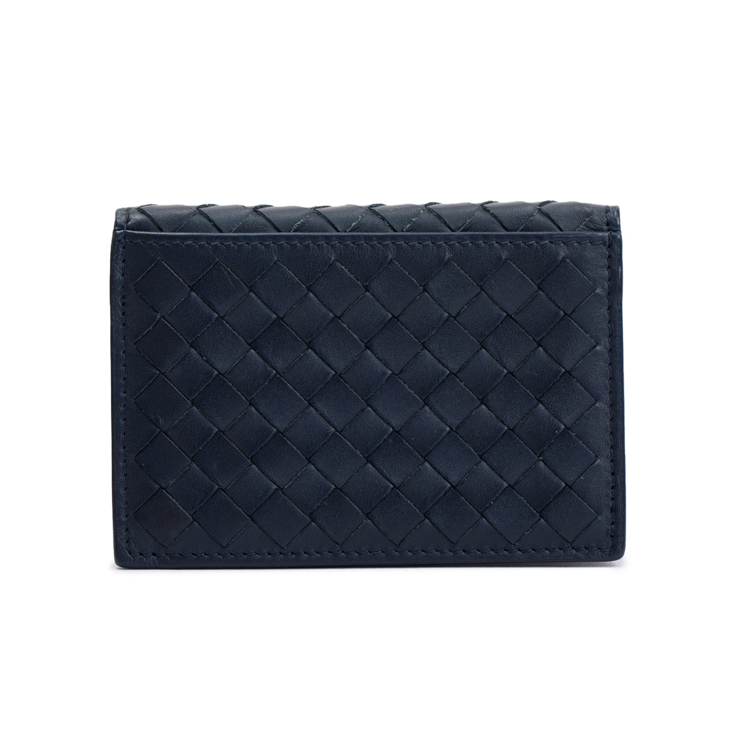 Bottega Veneta Navy Intrecciato Leather Flap Card Case