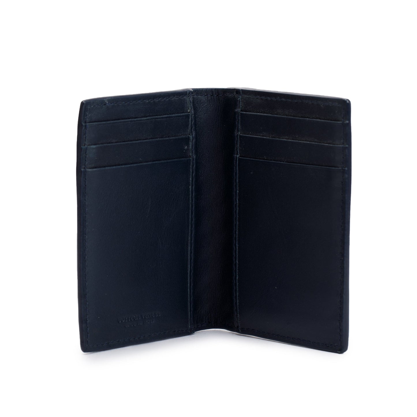 Bottega Veneta Navy Intrecciato Leather Flap Card Case