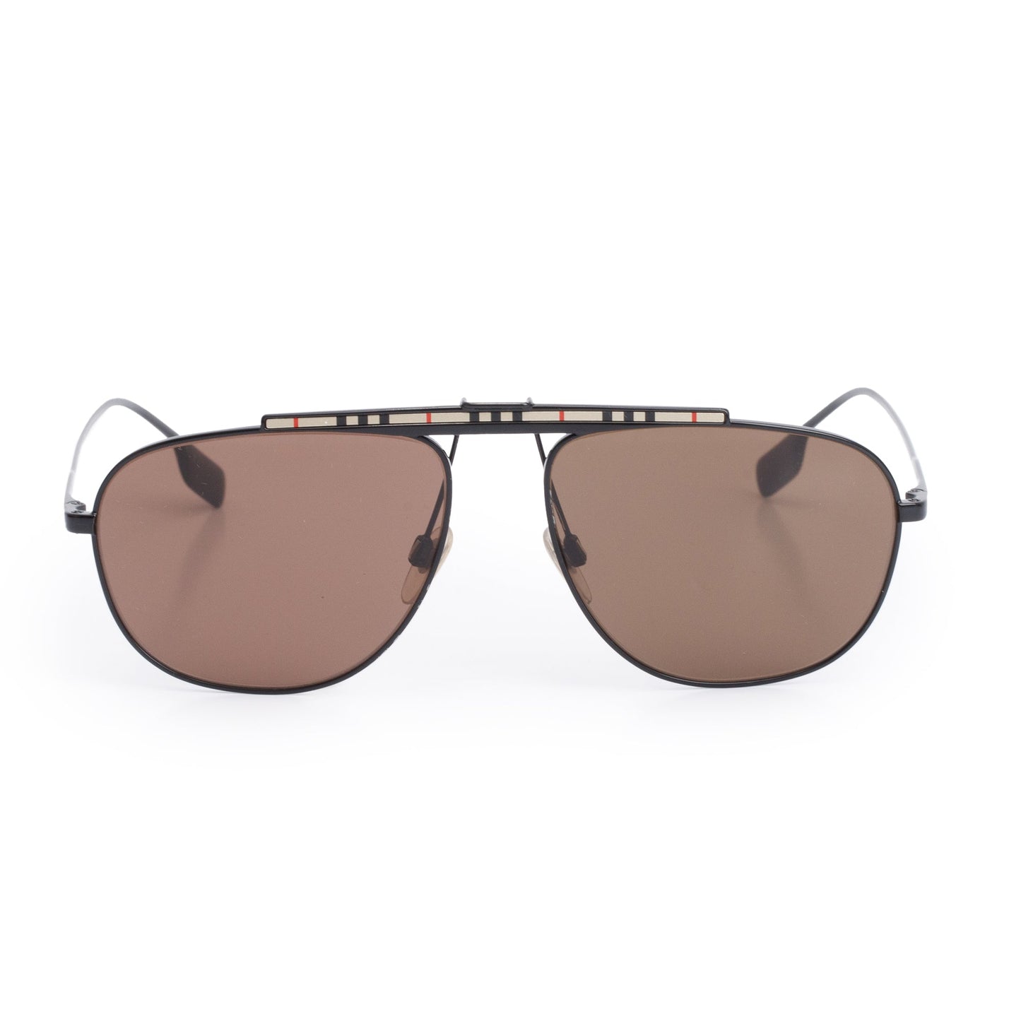 Burberry B 3121 Black & Check Metal Frame Aviator Sunglasses