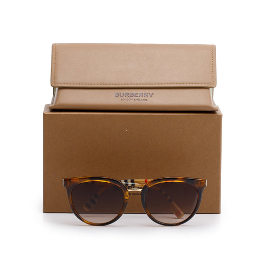 Burberry B 4316 House Check & Havana Acetate Round Sunglasses