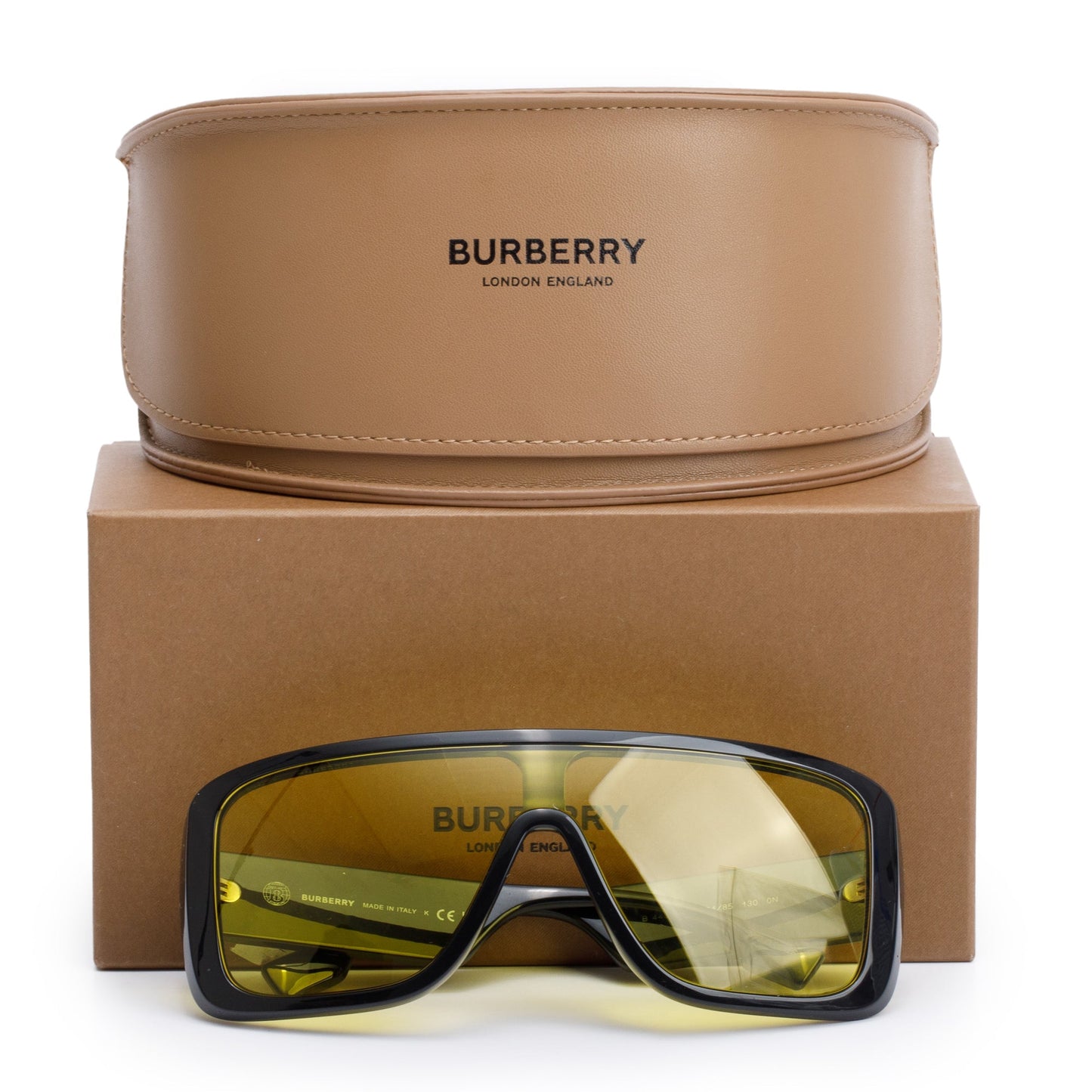 Burberry B 4401-U Black Acetate Yellow Lens Logo Sunglasses