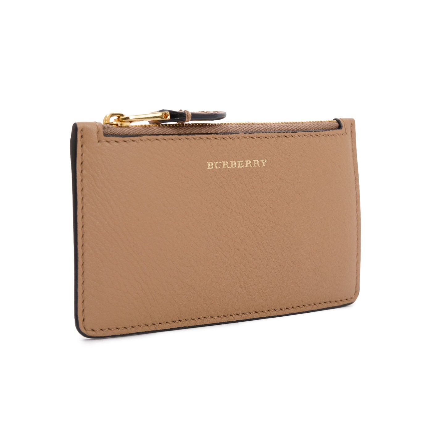Burberry Beige Calfskin Leather Zip Card Case