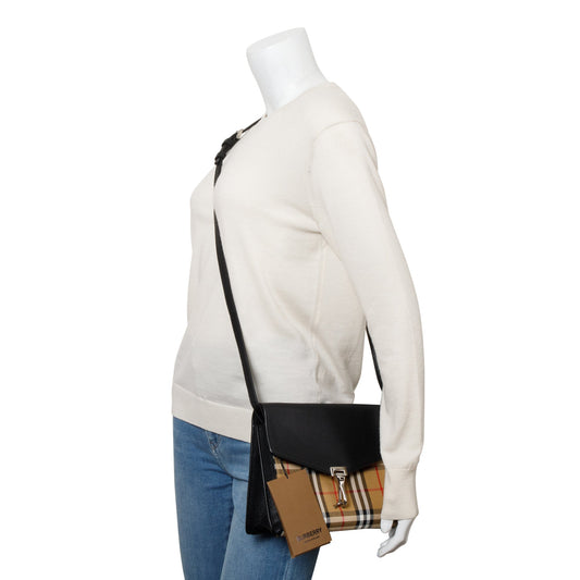 Burberry Black Calfskin House Check Macken Crossbody Bag
