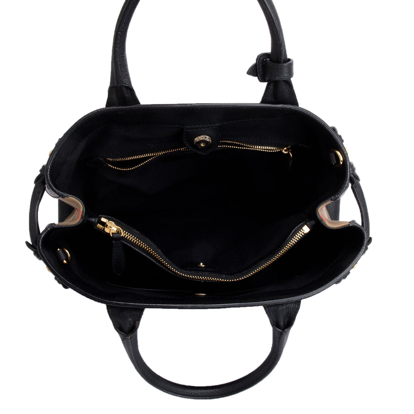 Burberry Black Calfskin Leather House Check Medium Banner Tote