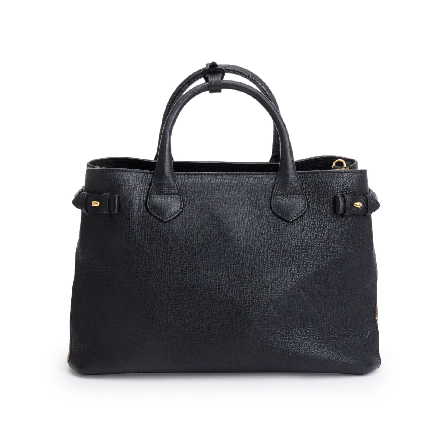 Burberry Black Calfskin Leather House Check Medium Banner Tote