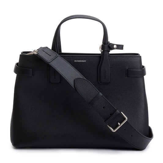 Burberry Black Calfskin Leather House Check Medium Banner Tote