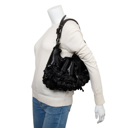 Burberry Black Calfskin Leather Mason Warrior Studded Hobo