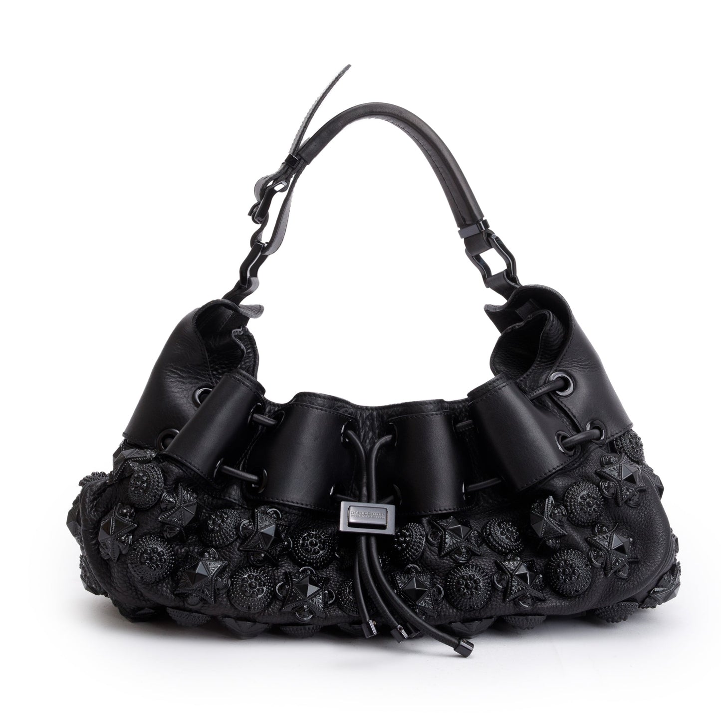 Burberry Black Calfskin Leather Mason Warrior Studded Hobo