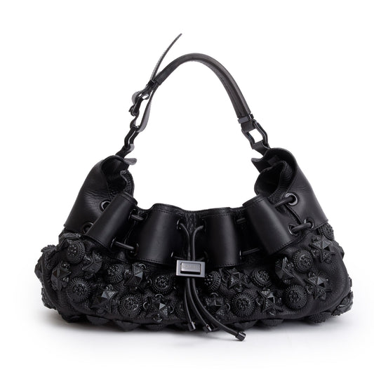 Burberry Black Calfskin Leather Mason Warrior Studded Hobo