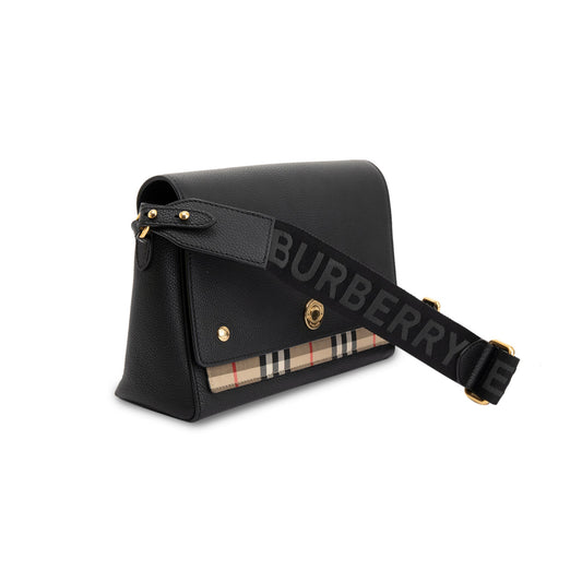 Burberry Black Calfskin Vintage Check Note Crossbody Bag