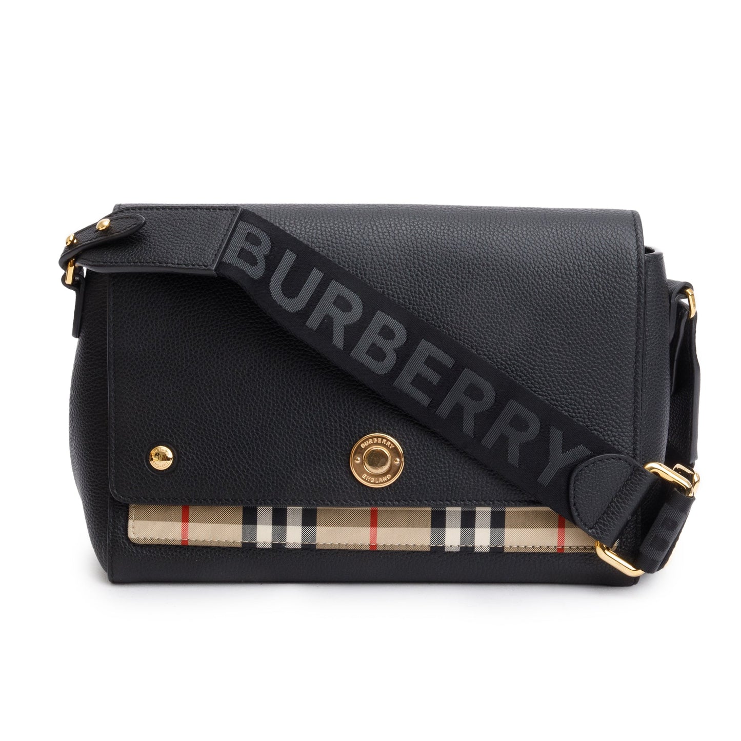 Burberry Black Calfskin Vintage Check Note Crossbody Bag