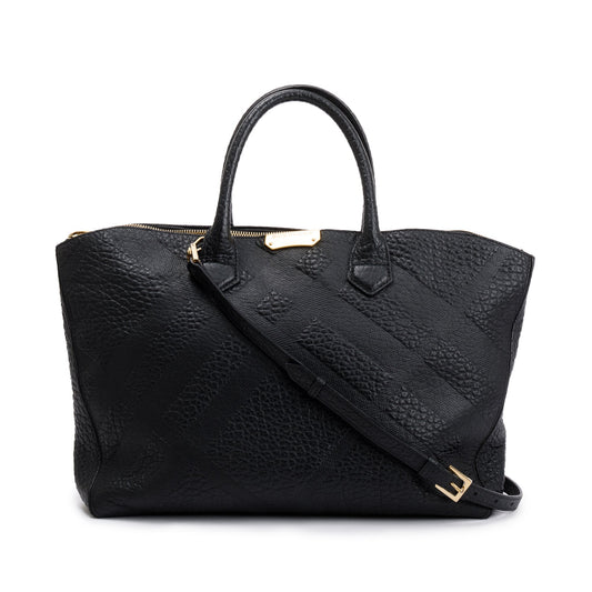 Burberry Black Check Embossed Leather Medium Dewsbury Convertible Tote