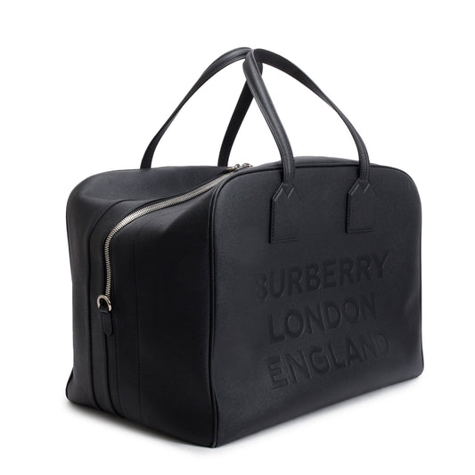 Burberry Black Grained Calfskin Leather  Logo Embossed Weekender Bag