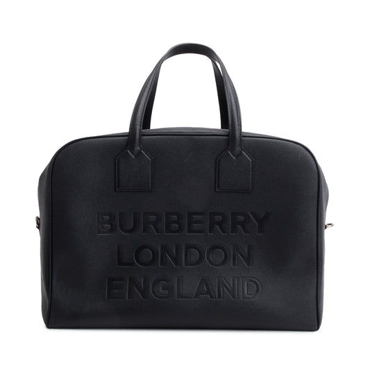 Burberry Black Grained Calfskin Leather  Logo Embossed Weekender Bag
