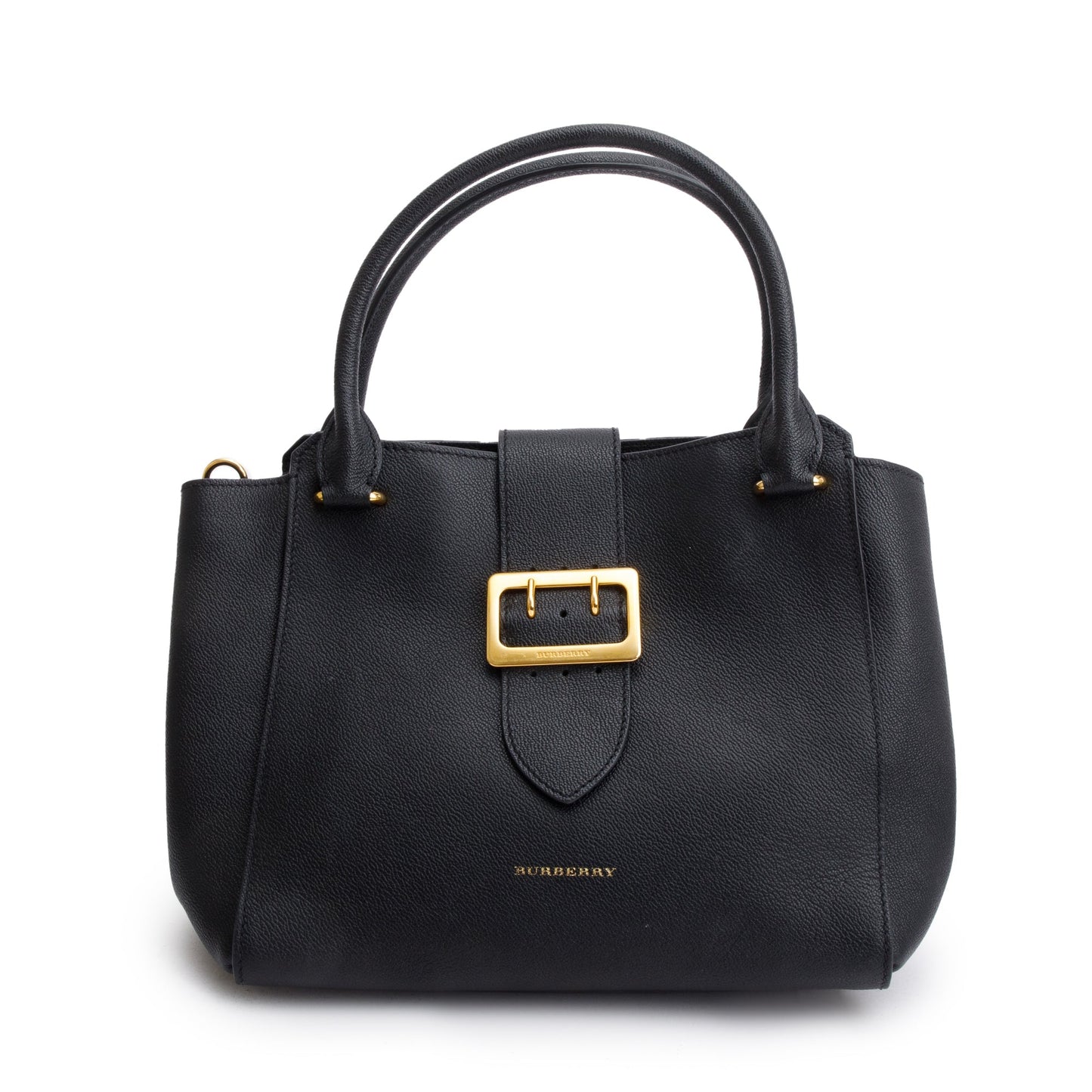 Burberry Black Grained Calfskin Leather Medium Buckle Tote Bag