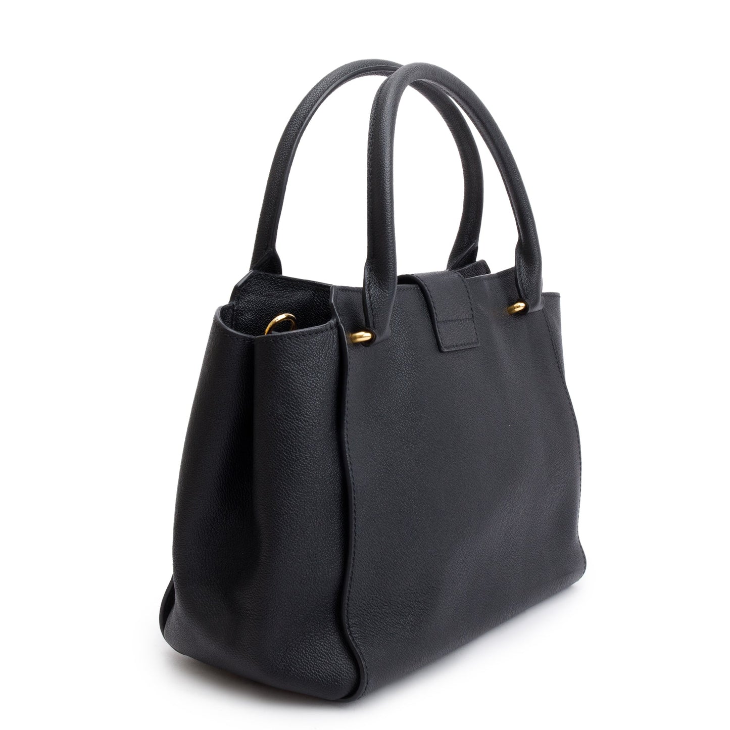 Burberry Black Grained Calfskin Leather Medium Buckle Tote Bag