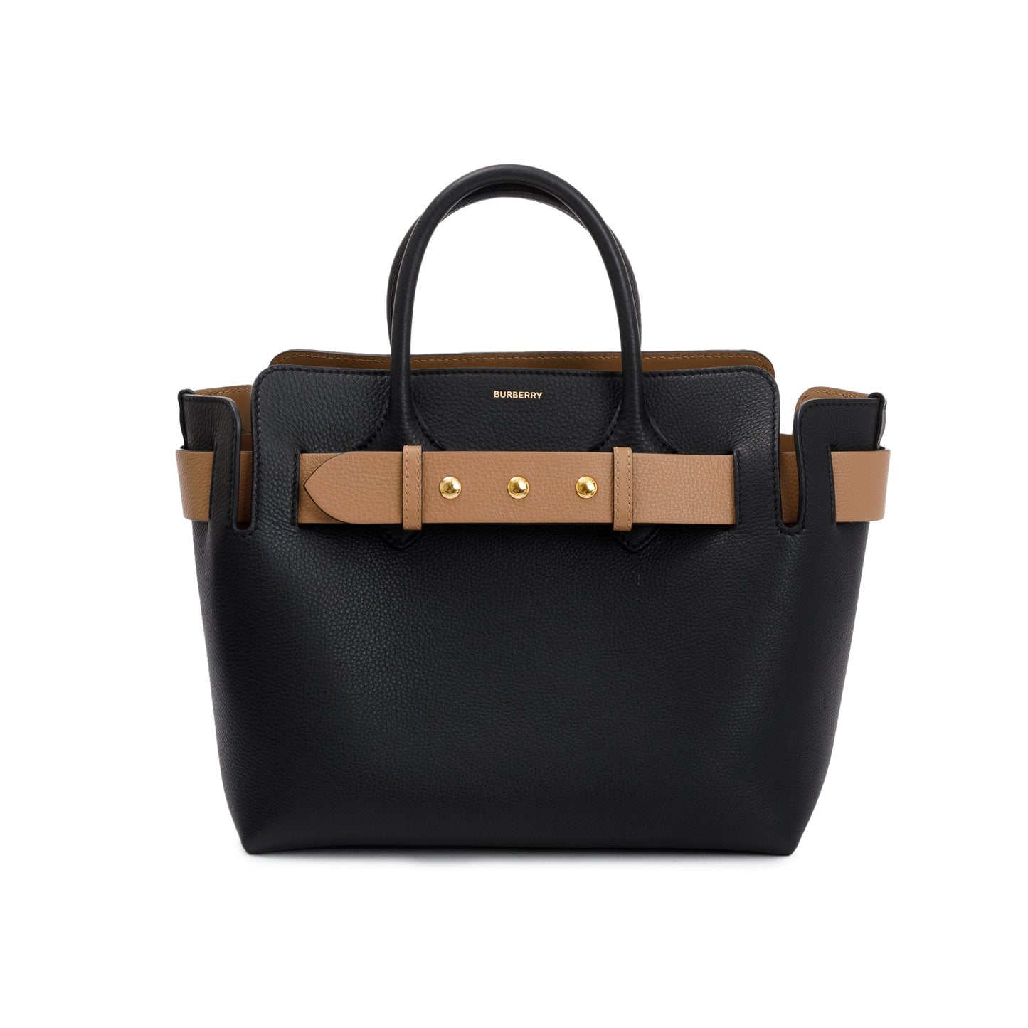 Burberry Black Grained Calfskin Leather Small Belt Tote Bag