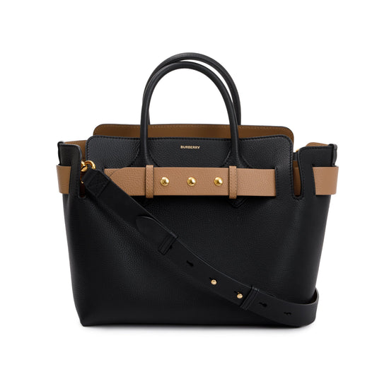 Burberry Black Grained Calfskin Leather Small Belt Tote Bag
