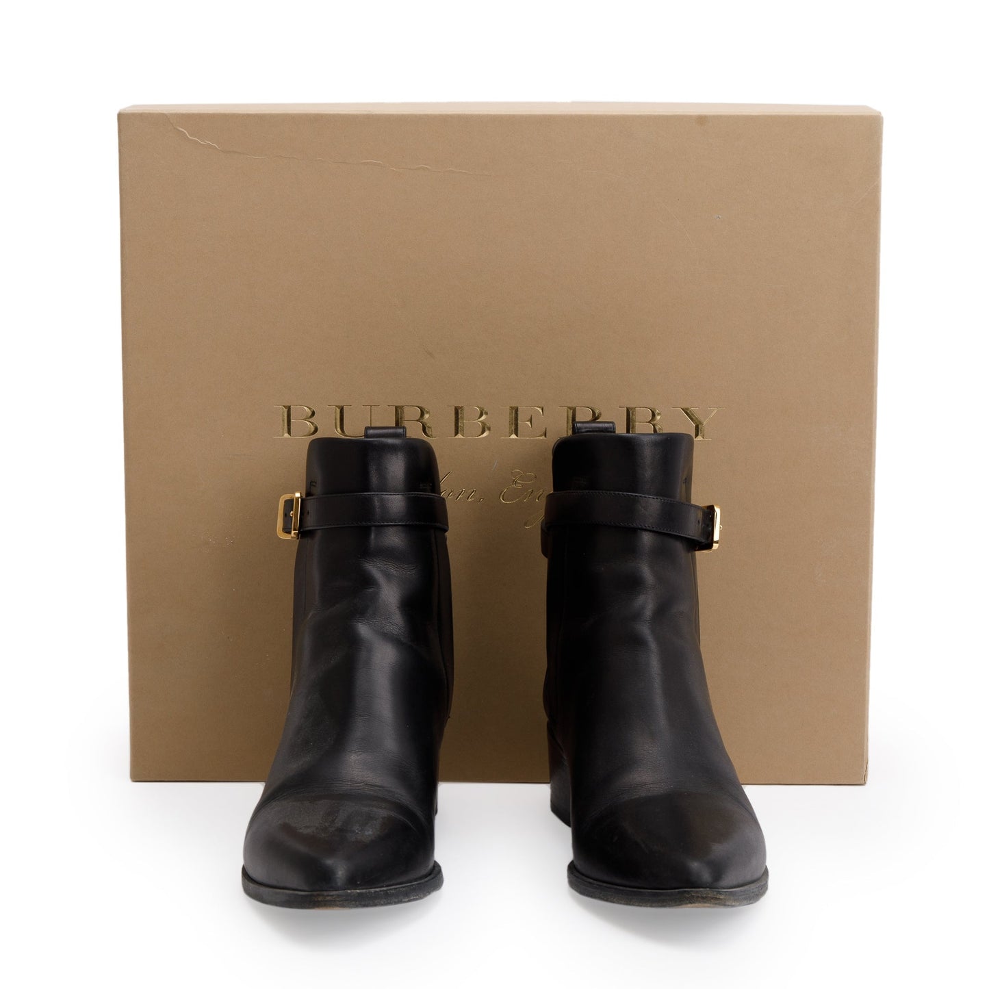 Burberry Black Leather Whittingham Ankle Boots, Size 37.5