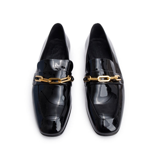 Burberry Black Patent Leather Chillcot Loafers, Size 38.5