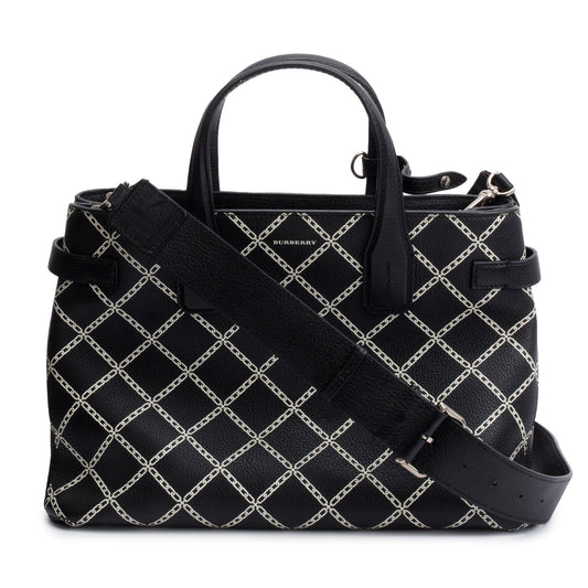 Burberry Black Printed Calfskin Leather Medium Banner NM Tote