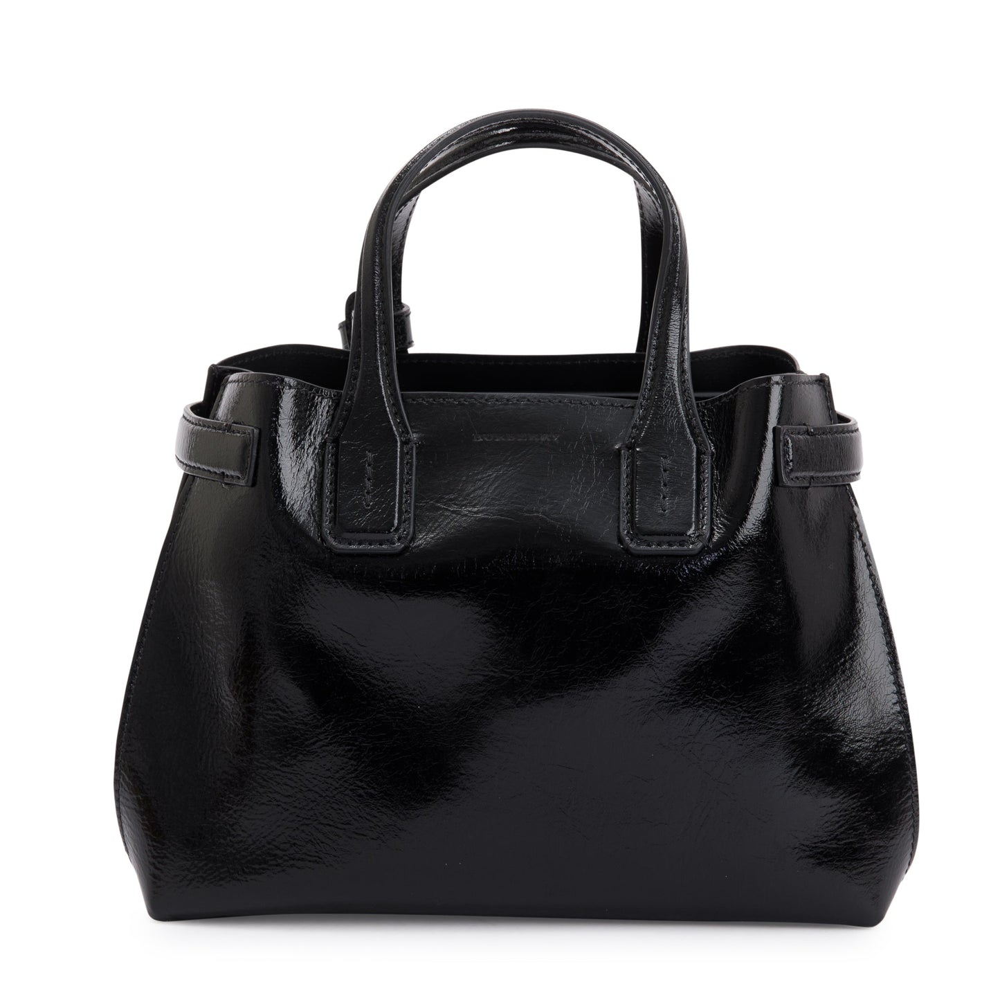 Burberry Black Shiny Soft Calfskin Leather Small Banner Tote
