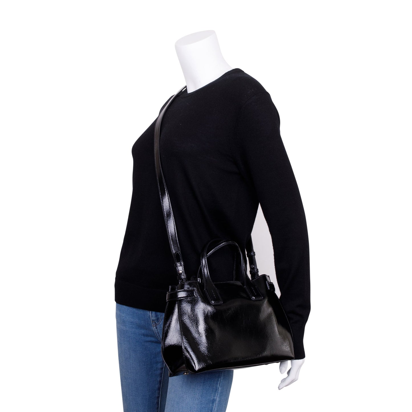 Burberry Black Shiny Soft Calfskin Leather Small Banner Tote