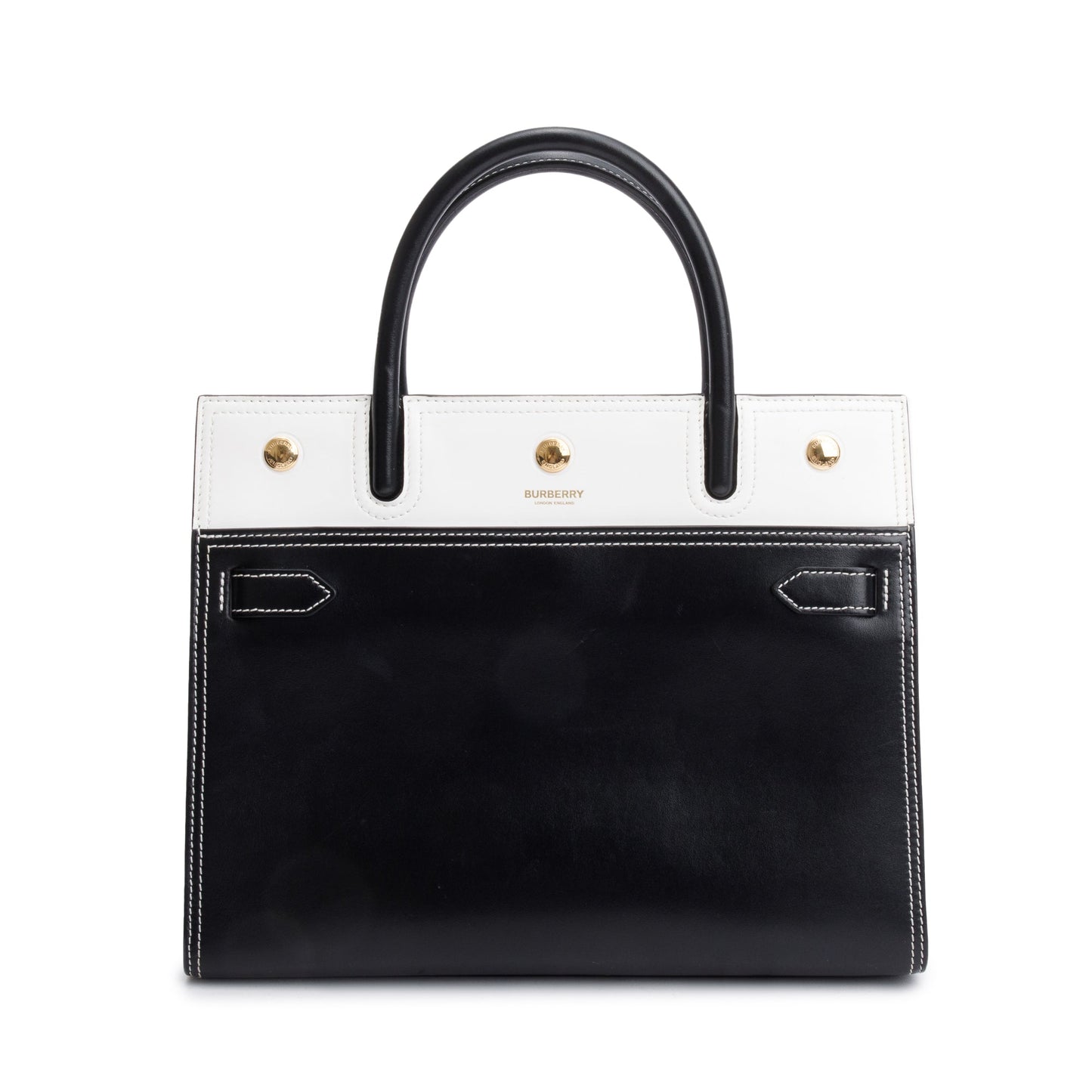 Burberry Black & White Calfskin Leather Small Two Handle Title Tote