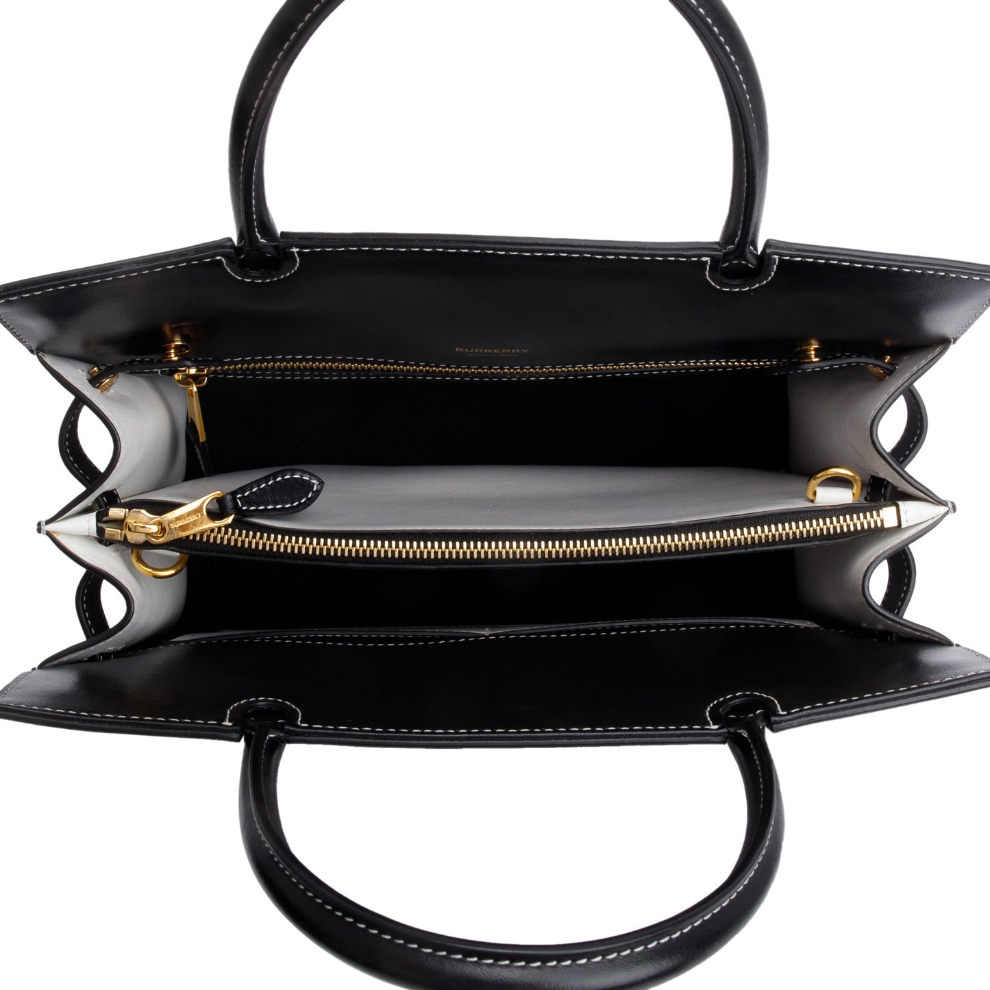 Burberry Black & White Calfskin Leather Small Two Handle Title Tote