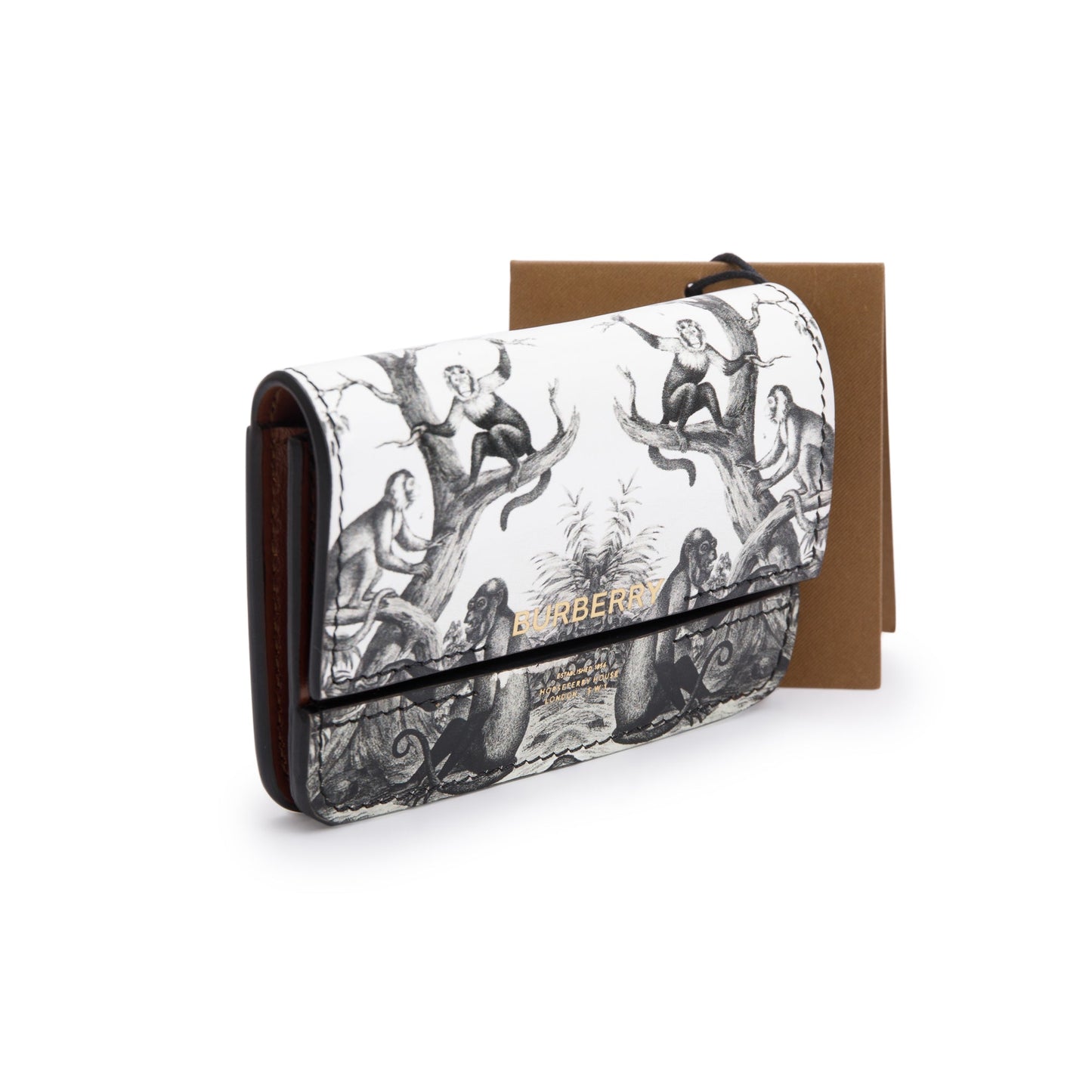 Burberry Black/White Monkey Print Leather Card Case On Chain