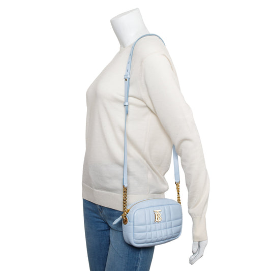 Burberry Blue Quilted Calfskin Leather TB Camera Crossbody Bag