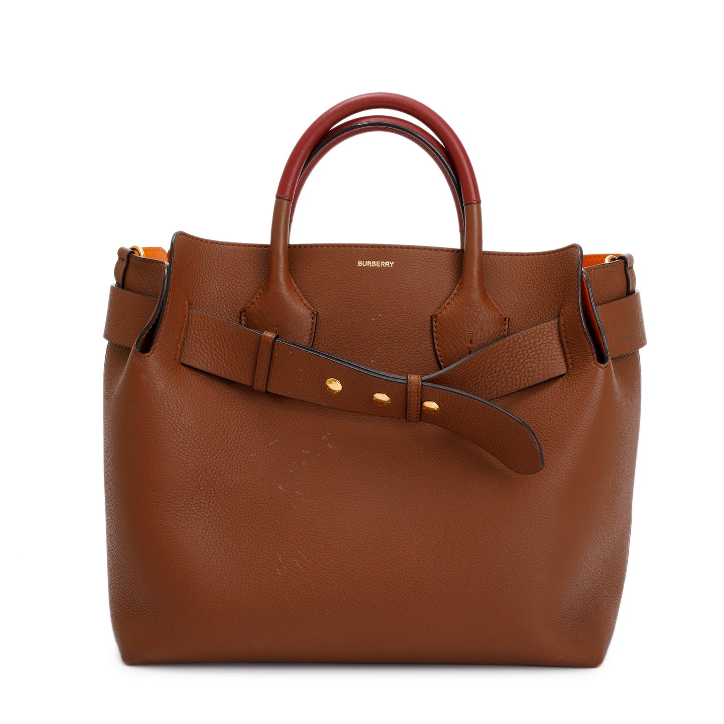Burberry Brown Grained Calfskin Leather Medium Belt Tote Bag
