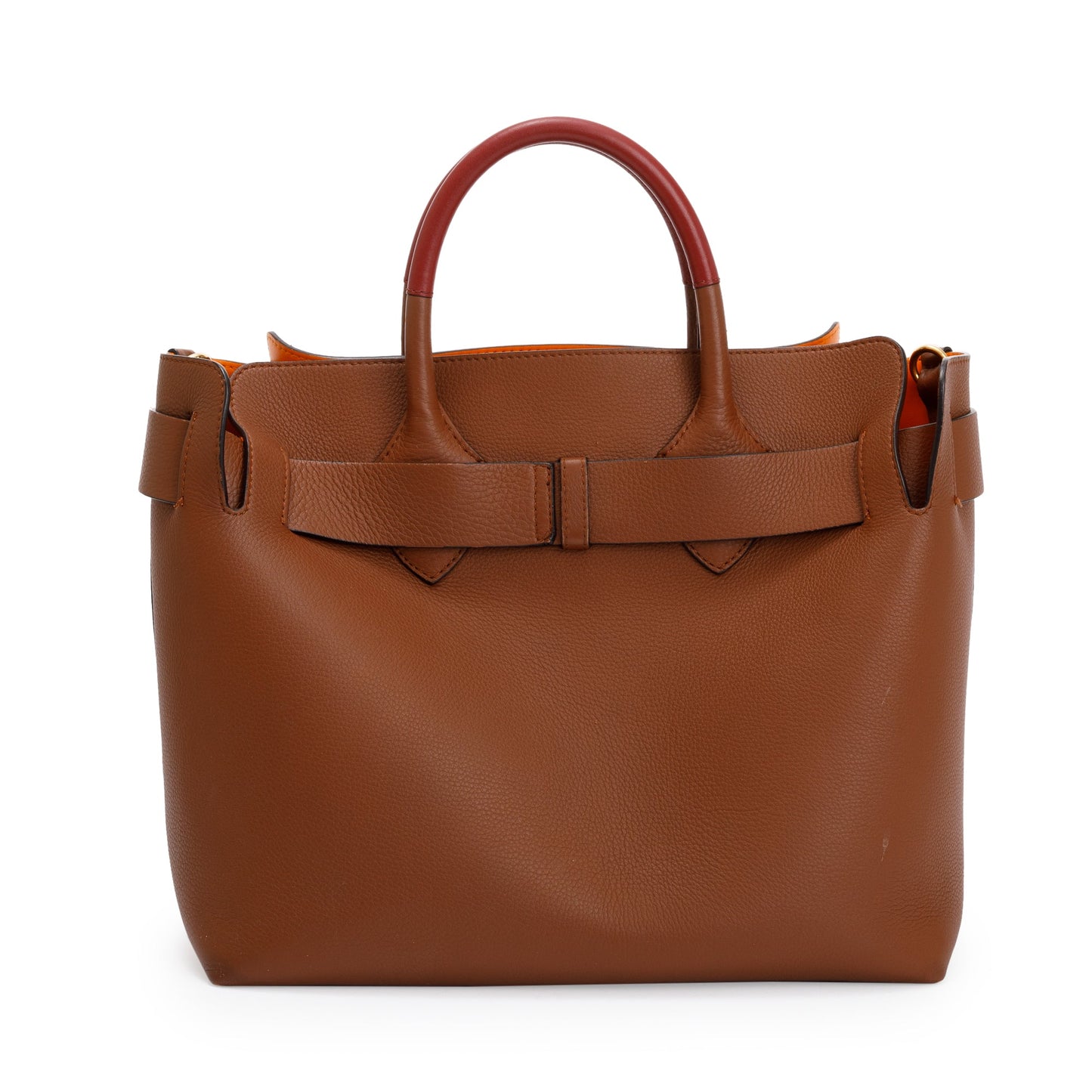 Burberry Brown Grained Calfskin Leather Medium Belt Tote Bag