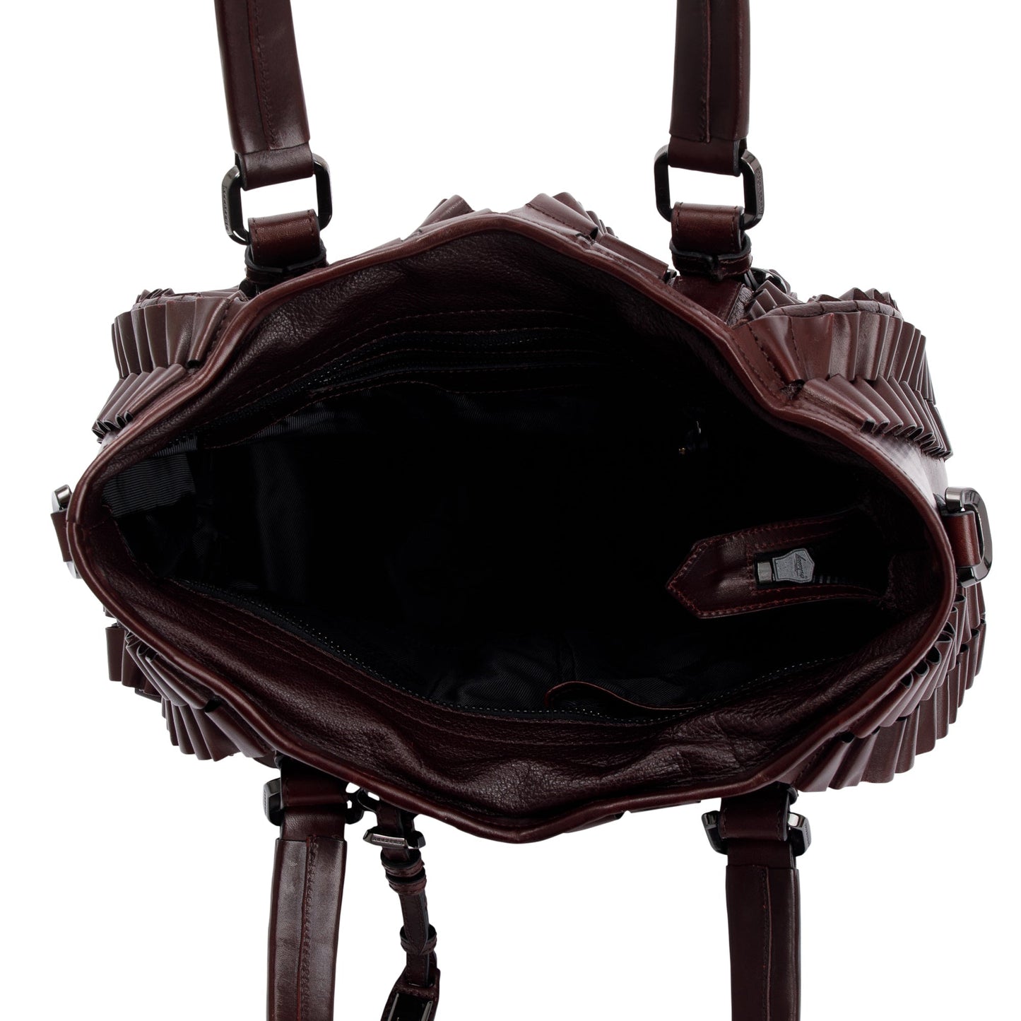 Burberry Burgundy Calfskin Leather Cartridge Pleated Lowry Tote