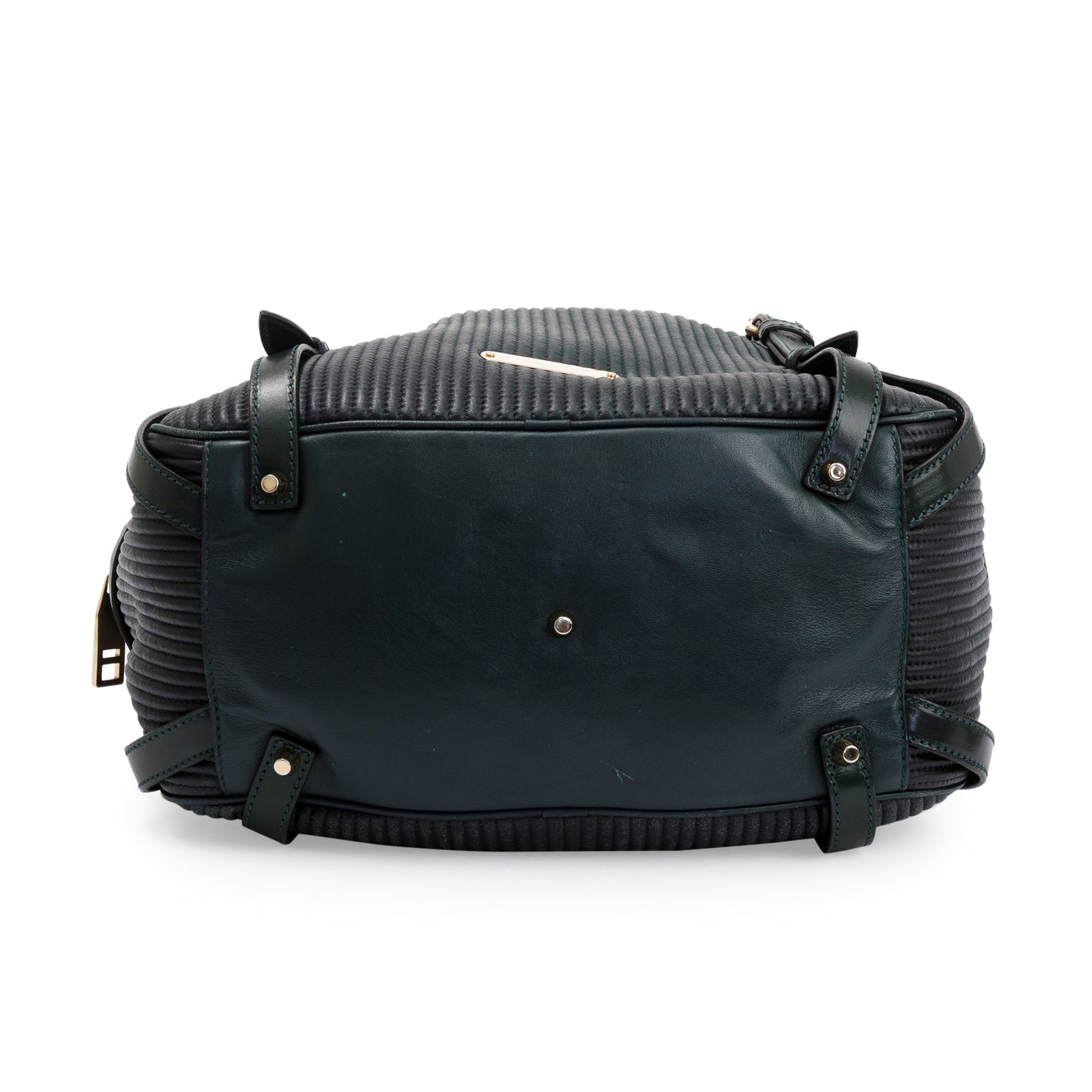 Burberry Green Pleated Stitched Leather Rosaville Bowling Bag