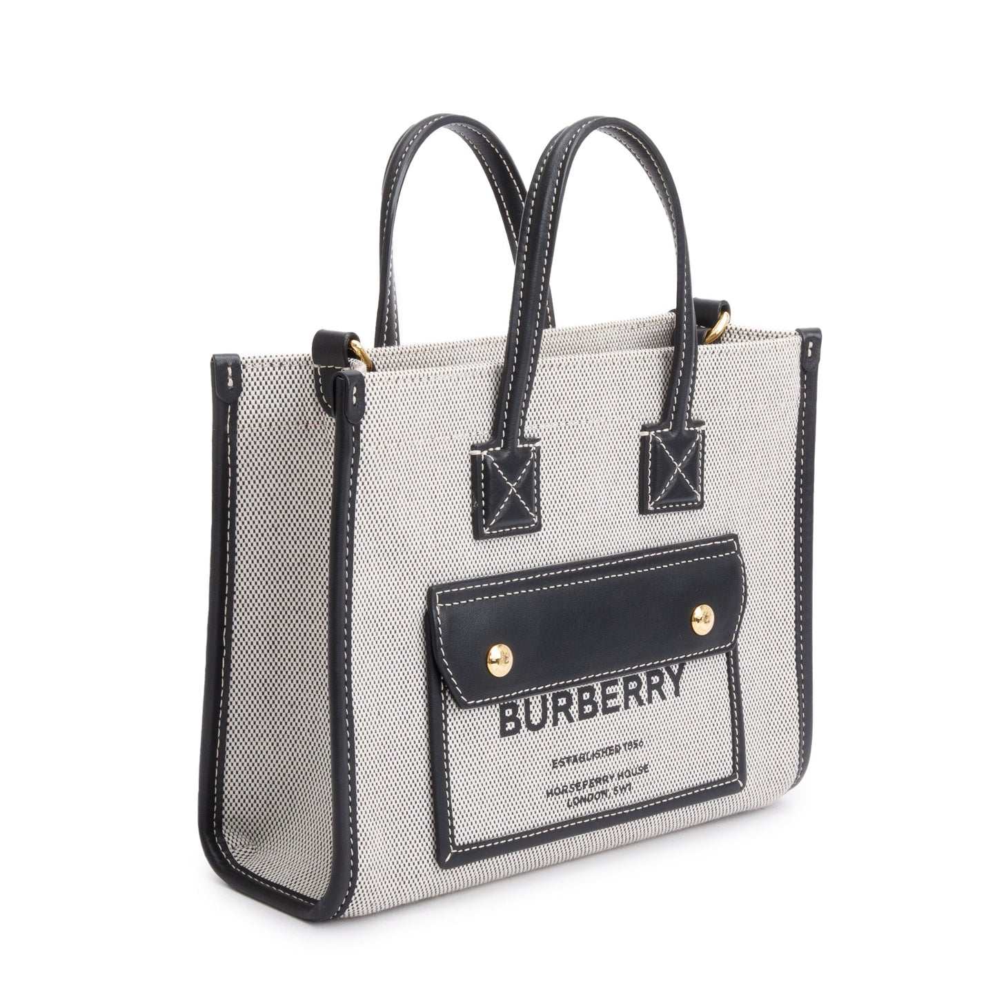 Burberry Greyl Canvas and Black Leather Trim Mini Freya Tote Bag