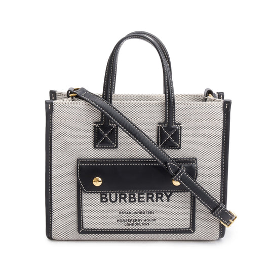 Burberry Greyl Canvas and Black Leather Trim Mini Freya Tote Bag