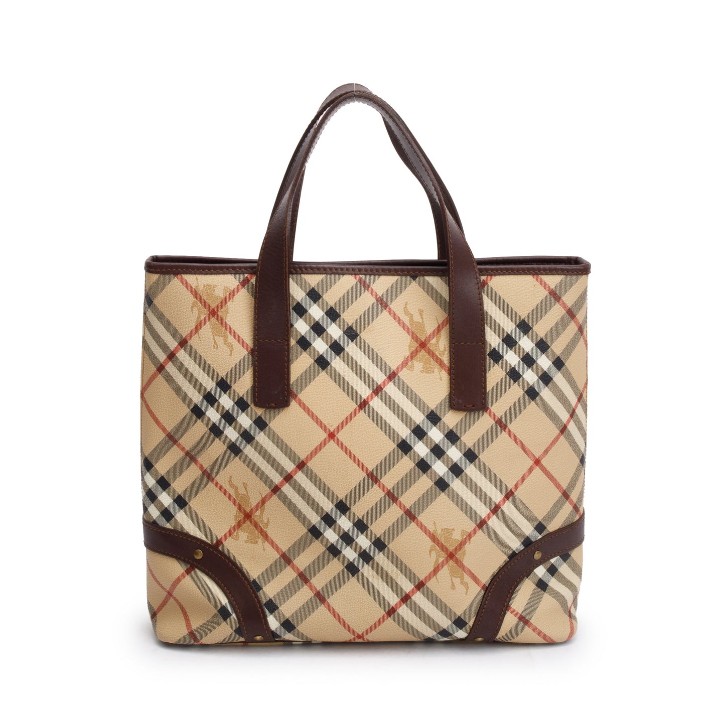 Burberry Haymarket Check Leather-Trimmed Studded Tote Bag