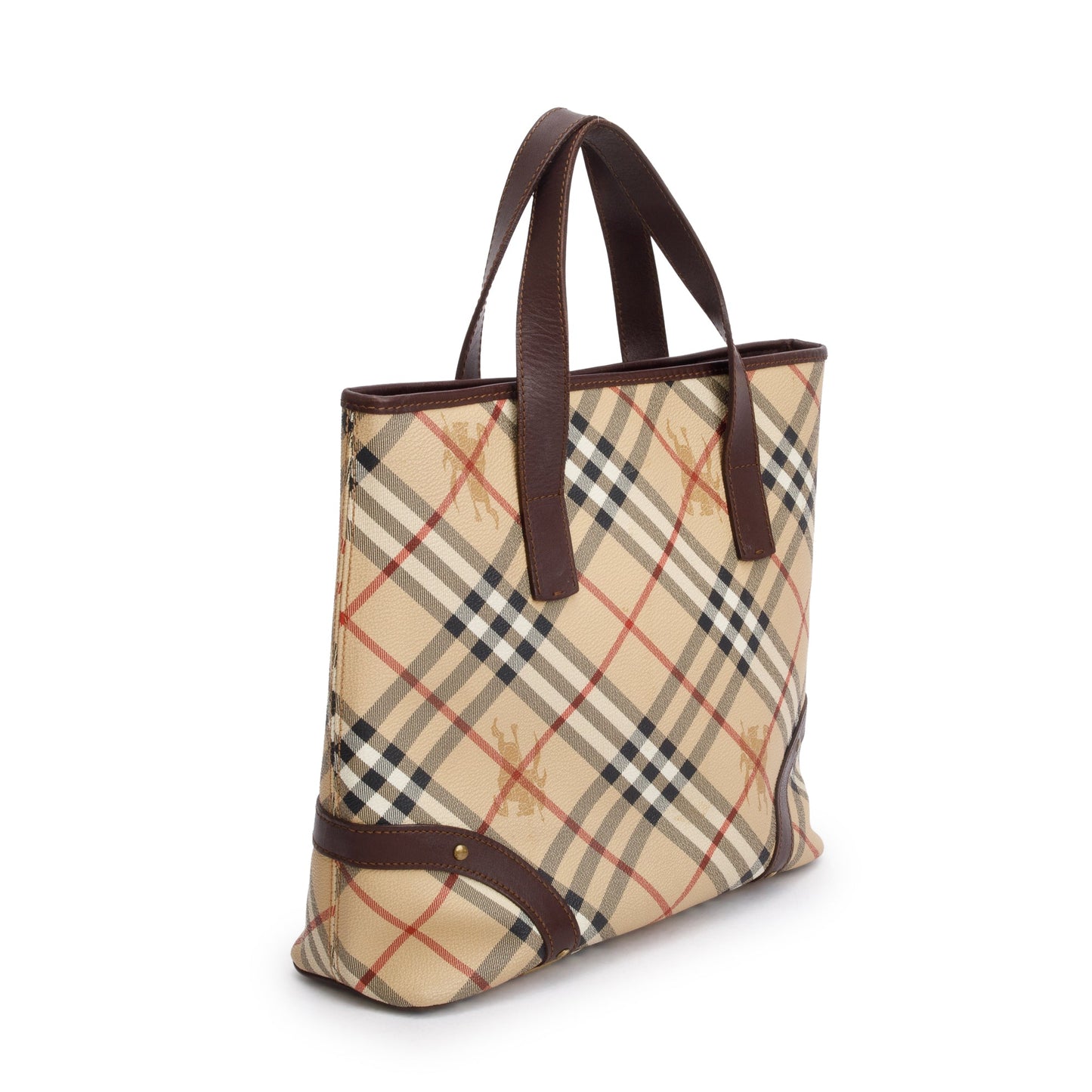Burberry Haymarket Check Leather-Trimmed Studded Tote Bag