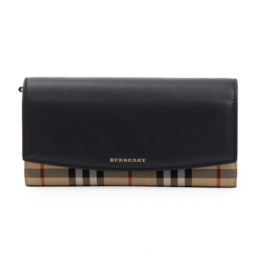 Burberry House Check Black Calfskin Leather Henley Wallet on Chain
