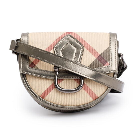 Burberry House Check Metallic Leather Trimmed Mini Crossbody Bag