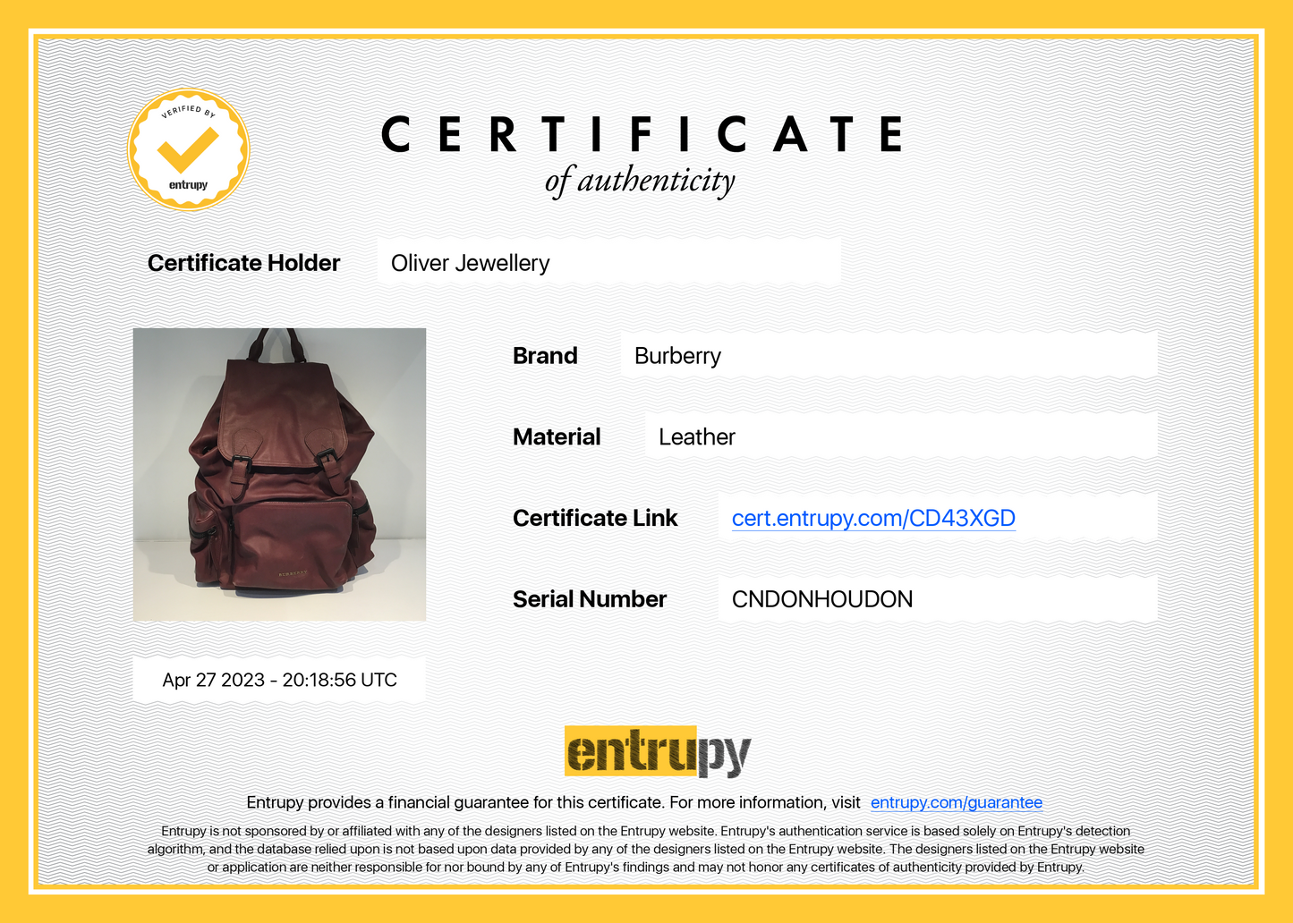 Burberry Large Burgundy Leather Rucksack Backpack