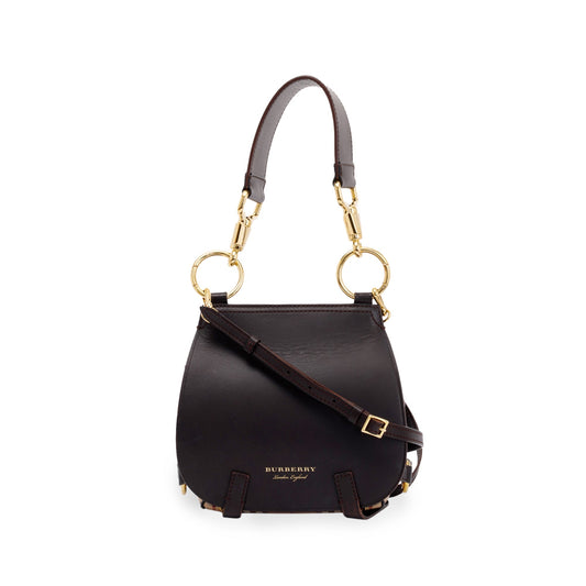 Burberry Large Leather & Haymarket Check Bridle Saddle Bag