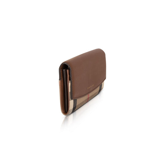 Burberry Leather Trim House Check Continental Wallet