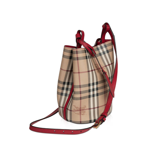 Burberry Leather-Trimmed Haymarket Check Bucket Bag
