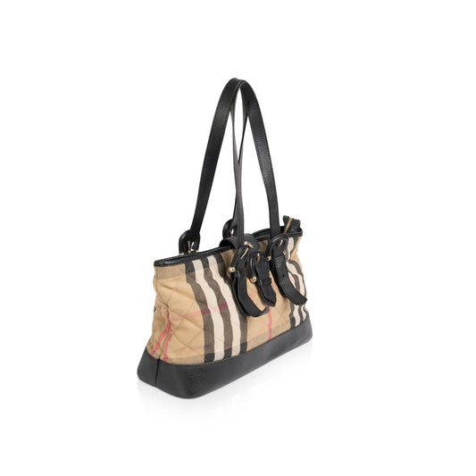 Burberry Leather-Trimmed House Check Shoulder Bag
