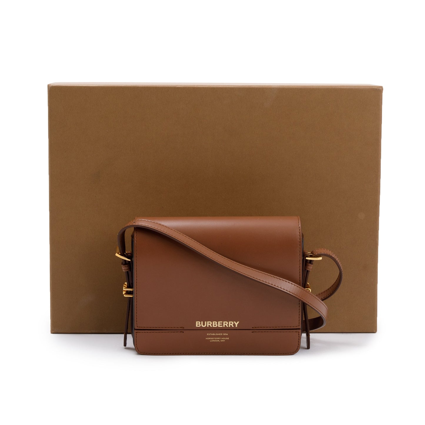 Burberry Malt Brown & Black Calfskin Leather Small Grace Bag