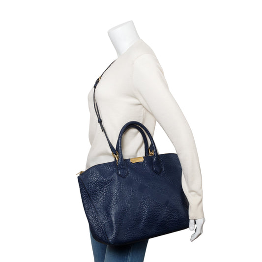 Burberry Navy Check Embossed Heritage Grain Leather Dewsbury Tote