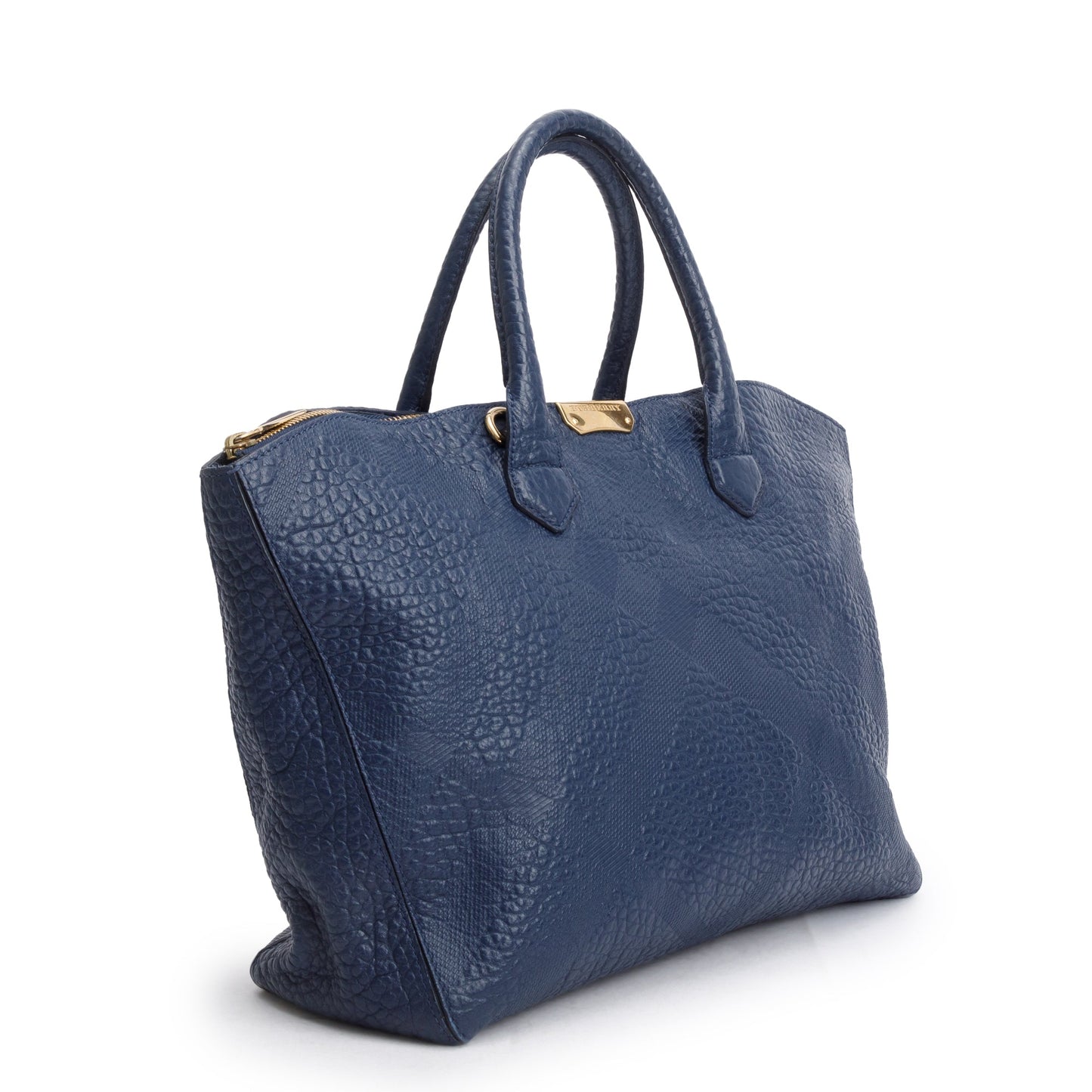 Burberry Navy Check Embossed Heritage Grain Leather Dewsbury Tote
